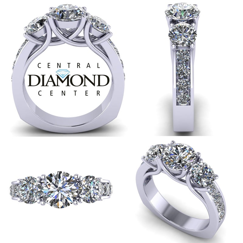 Central Diamond Center Lucita Style Sterling silver CZ 3 Stone Ring 2.50ctw (Euro) - Platinum Plated - Size 7 - Image 2